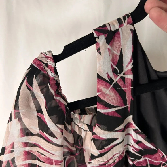 Lane Bryant Blouse Women's 20 Purple Black Cold Shoulder Sheer Short Sleeve - Picture 7 of 10